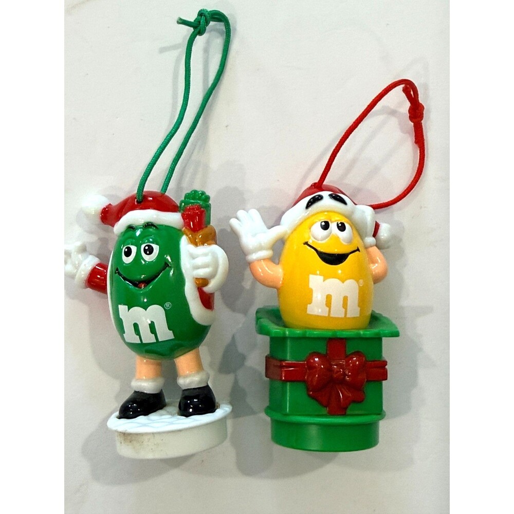 M&M's Green and Yellow Vintage Plastic Candy Topper Christmas Ornaments Bundle